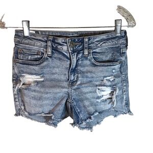 American eagle shorts womens 6 stretch distressed denim jean light wash MIDI